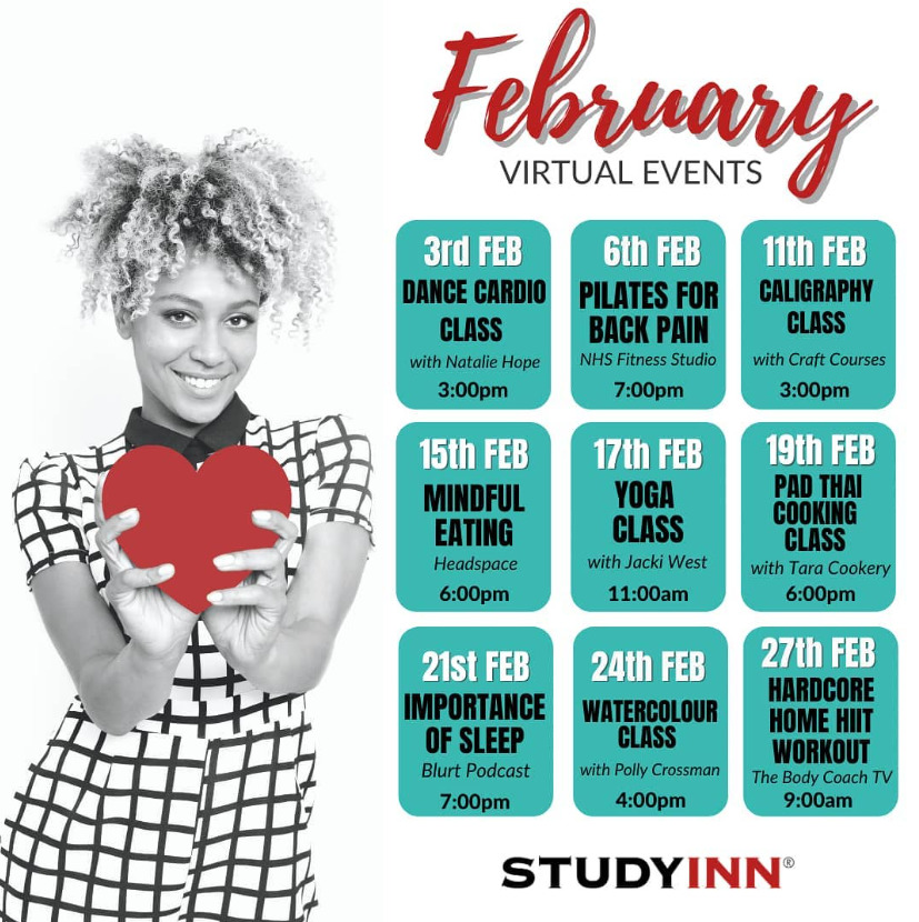 Study Inn February events calendar for resident guests 