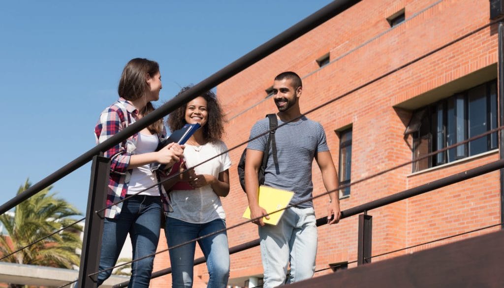 Students walking through the campus in Leicester